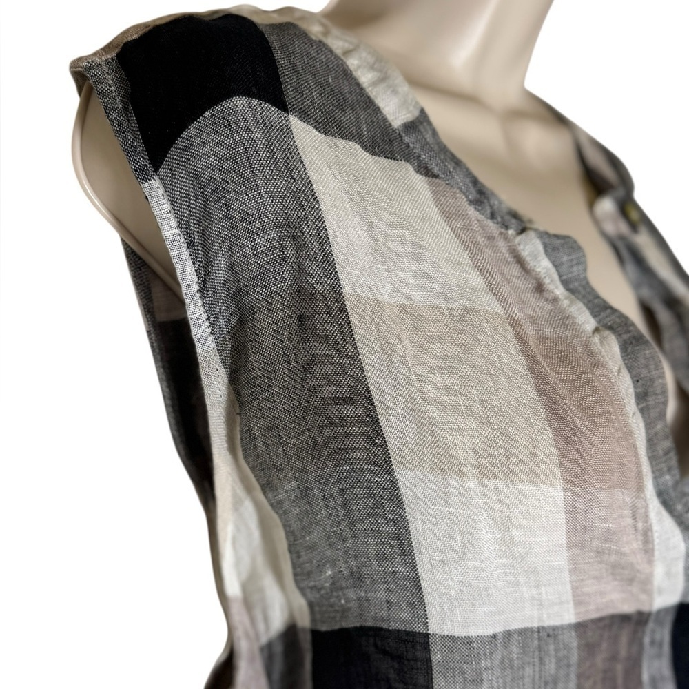 Soft Surroundings Women's X Large Plaid 100% Linen Top sleeveless button front - Picture 4 of 11